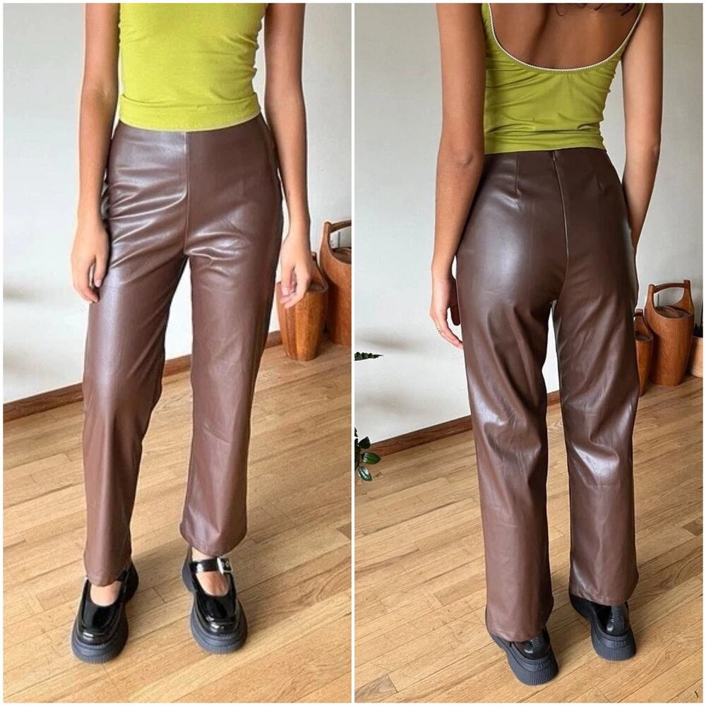 Lisa Says Gah Luisa Brown Vegan Leather Trouser pant size M/L